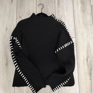 Black Women's Knit Sweater with White Trim
